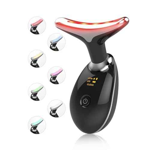Facial Beauty Device, Multifunctional Facial Skin Care Tools with Vibration, Red and Blue LED Light, 7 Color Led Face and Neck Beauty Device for Home Use, Improve Skin