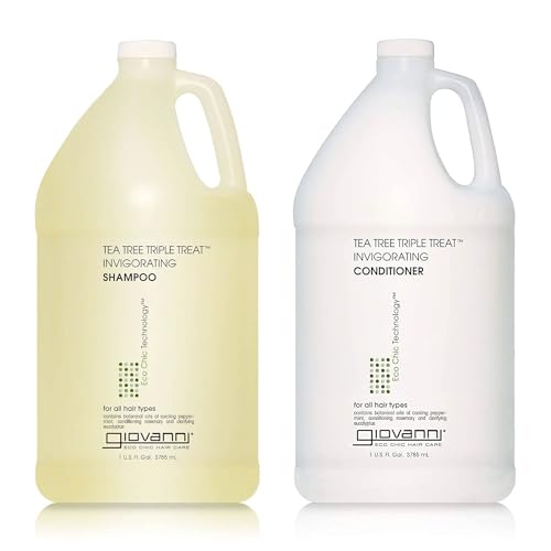 GIOVANNI Tea Tree Triple Threat Invigorating Shampoo & Conditioner Set - Cooling Peppermint, Eucalyptus, Rosemary, Helps Dry Flaking Scalp, Paraben Free, Moisturizes & Detangles - 1 gal (2 Pack)