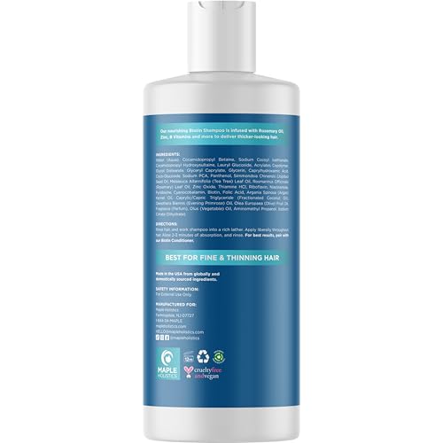 Rosemary and Biotin Shampoo for Thinning Hair - Vegan Volumizing Shampoo for Fine Hair with B Vitamins Argan Oil & Tea Tree Essential Oil - Paraben Silicone and Sulfate Free Vegan Formula (8 Fl Oz)