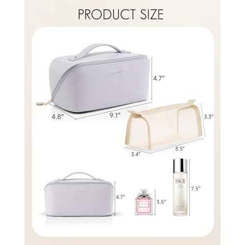 Vlando Makeup Bag,Large Capacity Toiletry Bag for Women Waterproof Portable Make up Pouch PU Leather Open Flat Cosmetic Bag(Purple)