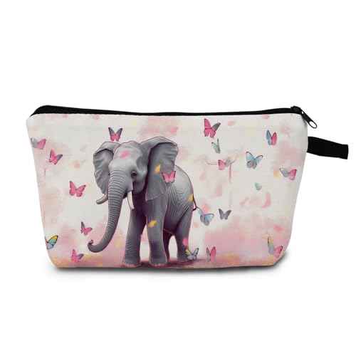 Cute Cartoon Elephant Makeup Bag for Women Travel Cosmetic Organizer Bag Teacher Appreciation Gifts Small Zipper Toiletry Bag