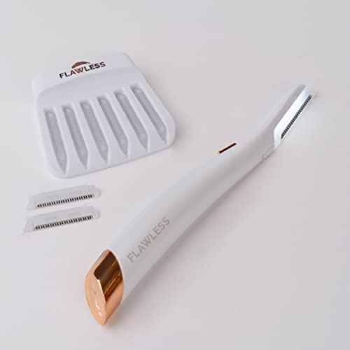 Finishing Touch Flawless Dermaplane Glo Lighted Facial Exfoliator - Non-Vibrating and Includes 6 Replacement Heads, White/Rose Gold