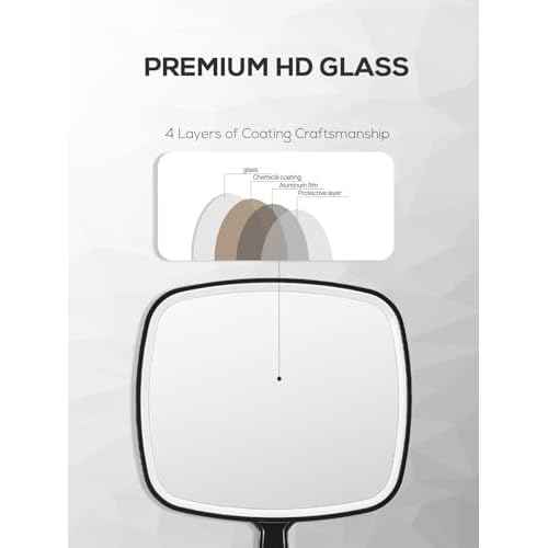 Extra Large Handheld Mirror£¬Hand Salon Mirror with Handle for Barbers, Hairdressing (Black£¬12.4" Lx 9" W)
