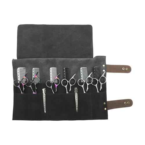 VOCOSTE Barber Scissors Bag Roll Up, Durable & Foldable Salons Tool Pouch with Multi-Pockets, Hair Scissor Shears Cases for Hair Stylists, Black