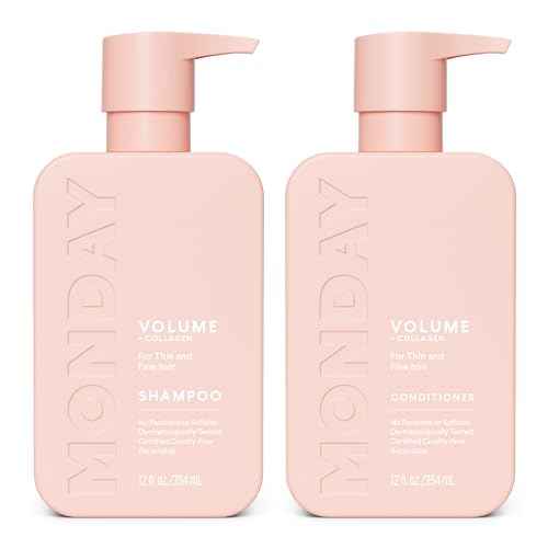 MONDAY HAIRCARE Volume Shampoo + Conditioner Set (2 Count) 12 oz. For Thin, Fine, and Oily Hair Made with Coconut Oil, Ginger Extract, and Vitamin E 100% Recyclable Bottle