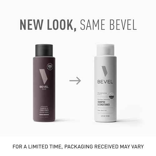 Bevel Shampoo and Conditioner for Men with Hemp Seed Oil and Biotin, 2 in 1 Strengthening Formula Conditions and Moisturizes Hair to Reduce Breakage, 12 Oz (Packaging May Vary)