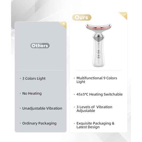 9-in-1 Red-Light-Therapy-for-Face-and-Neck, Portable Facial Massager Tool with Adjustable Vibration & Thermals for Wrinkles, Double Chin, White