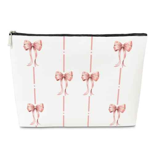 JioJio Chan Pink Coquette Bow Makeup Bag, Funky Pouch Gift for Teen Girls Women, Trendy Preppy PU Leather Cosmetic Bag, Cute Preppy Stuff, Birthday Gift for Sister, Teen, Daughter, Bff, Friend