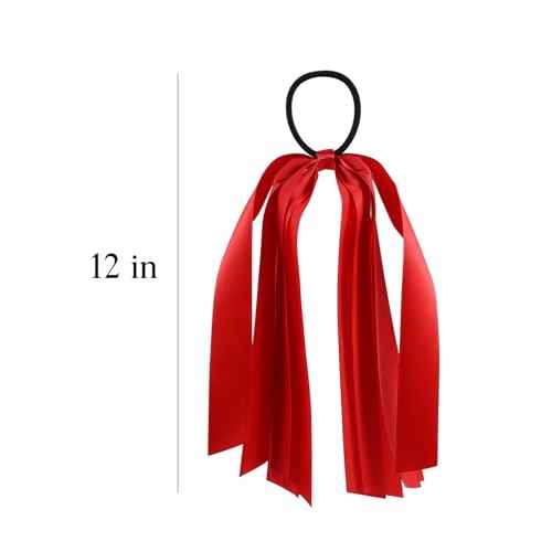 Red Ribbon Hair Ties Cheer Long Tassel Elastic Hairbands Handmade Girls Women Ponytail Holder Hair Accessories for Holiday Party