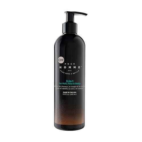 CHI Pour Homme 3-in-1 Cleansing & Moisturizing Hair, Face & Body Wash for Men, Made With Aloe Vera & Nettle, Fresh, Woody Scent, Sulfate-Free, 11.5 oz