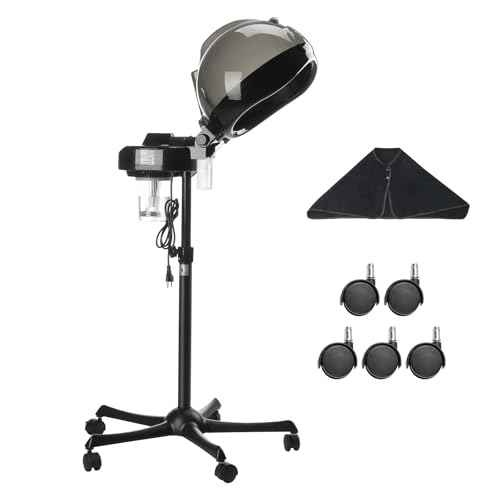 VEVOR Professional Hair Steamer for Deep Conditioning, 11.81-inch Hooded Ionic Hair Steamer with 2 Modes, Height-Adjustable Standing Hair Steamer with Timer, 5 Wheels (2 Lockable) for Salon Home Spa