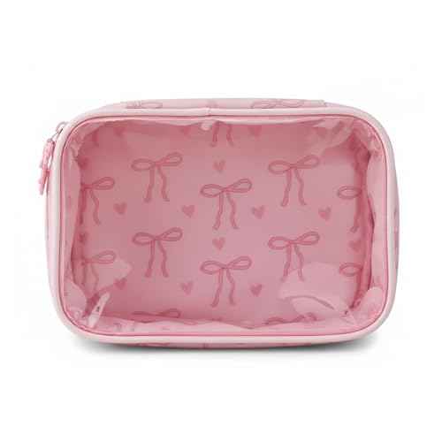 Women's bow cosmetic bag, transparent waterproof suitable for travel cute cosmetic bag girlfriend mother bridesmaid gift