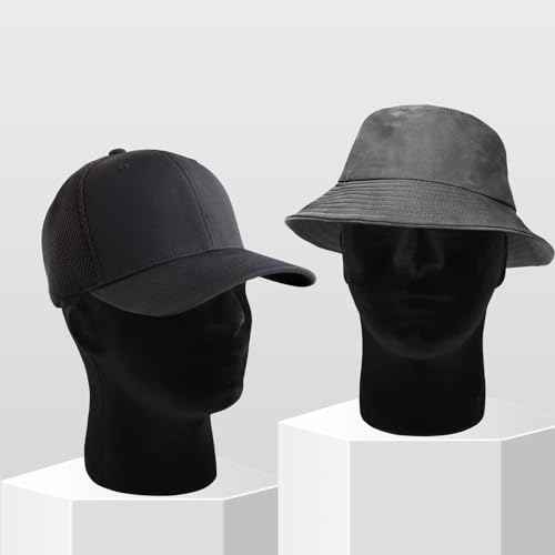 2 Pack Black Mannequin Head Stand, Velvet Male Manikin Head Wig Stand, Foam Head for Wigs, Hats, Glasses, Masks