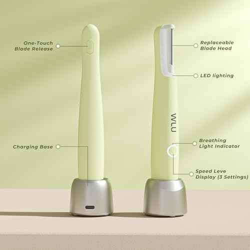 Dermaplane Razor for Women Face, WLU Rechargeable Face Dermaplaning Tool ? Peach Fuzz, Facial Hair & Exfoliation Removal, Sonic Technology with LED Light, 3 Speeds & 10 Blades (Green)