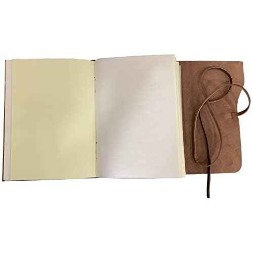 Rustic Town Full Grain Leather Photo Album with Gift Box - Scrapbook Style Pages (Large, Brown)