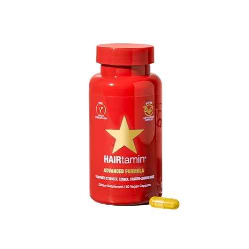 HAIRtamin Advanced Formula Hair Vitamins, Growth Supplement for Women & Men, Supports Stronger, Longer, Visibly Thicker Hair, With 5000 mcg Biotin, Vitamins & Antioxidants, 100% Vegan - 1 Month Supply