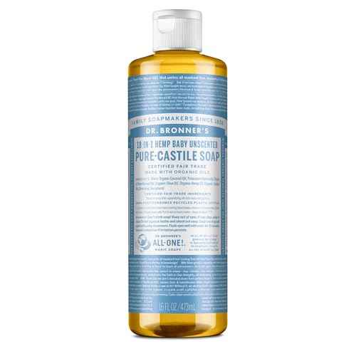 Dr. Bronner¡¯s - Pure-Castile Liquid Soap (Baby Unscented, 16 Ounce) - Made with Organic Oils, 18-in-1 Uses: Face, Hair, Laundry & Dishes For Sensitive Skin & Babies, No Added Fragrance, Vegan, Non-GMO