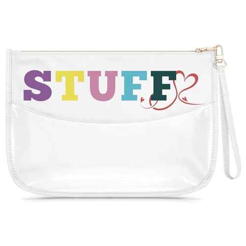 Clear Letter Makeup Bag for Women Cosmetic Bag with a Removable Carry Handle Christmas Birthday Gifts for Mom Grandma Graduation Gifts for Daughter Sister Retirement Present for Colleague(STUFF)