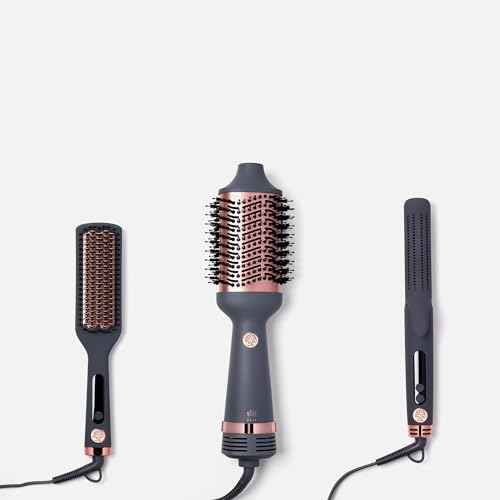 Hairitage Volumizing One Step Blow Dry Brush + Hair Dryer for Curling + Straightening - Ceramic Tourmaline Blowout Brush + Volumizer - Hair Styler for Smooth Shiny, Frizz-Free Styles - Matte Grey