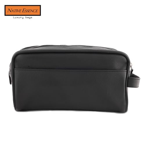 Leather Toiletry Bag, Black Genuine Calf Leather Travel Bag, Handmade DOPP Kit for Travel, Cosmetic Pouch, Luxury Shaving Bag, Bathroom Organizer, Stylish Grooming Kit for Men and Women Gift Packed