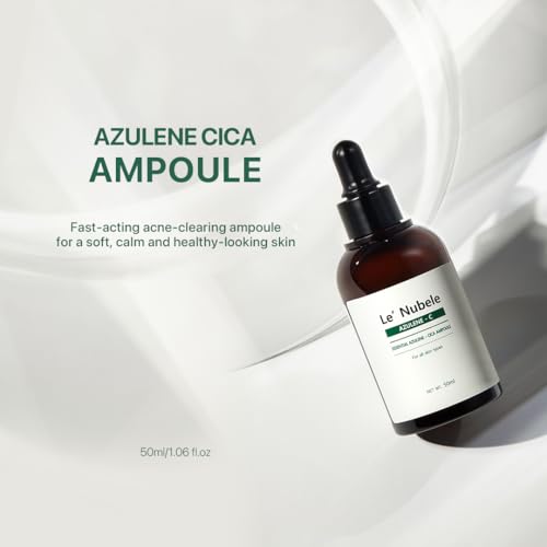Le Nubele Azulene Cica Ampoule Soothes Acne Prone and Sensitive Skin, Azulene 700ppm, Centella Asiatica, Panthenol, Non-Comedogenic, Reduce Redness, Korean Skin Care, 50ml/1.06 fl.oz.
