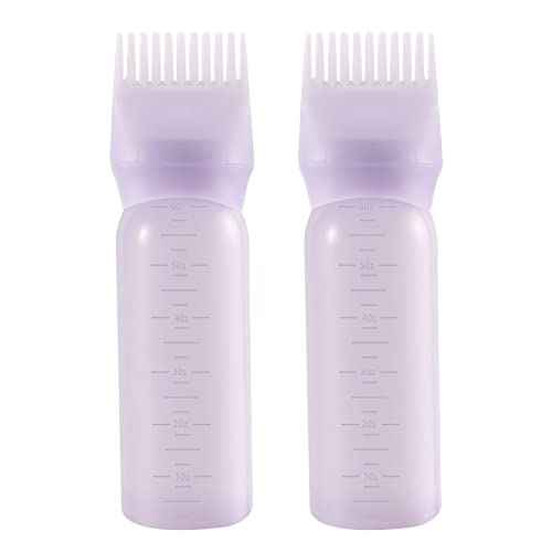 Pimoys Root Comb Applicator Bottle 6 Ounce Hair Oil Applicator 2 Pack Applicator Bottle for Hair Dye Bottle Applicator Brush with Graduated Scale, Purple
