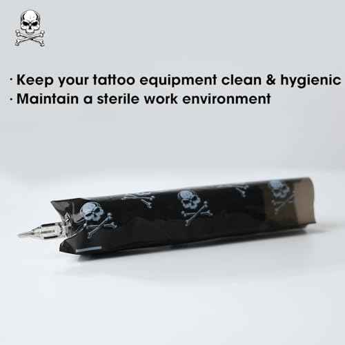 EZTAT2 Tattoo Machine Covers - 200pcs (2.4" x 7") Skull Print Transparent Black Disposable Covers for Tattoo Gun Machine