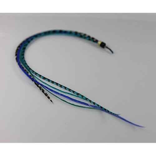 Feather Hair Extension ? Ocean Blue and Aqua Grizzly Feathers, All Bonded Together at the Tip, With a Total of 5 Feathers, Ranging From 7 to 10 Inches in Length