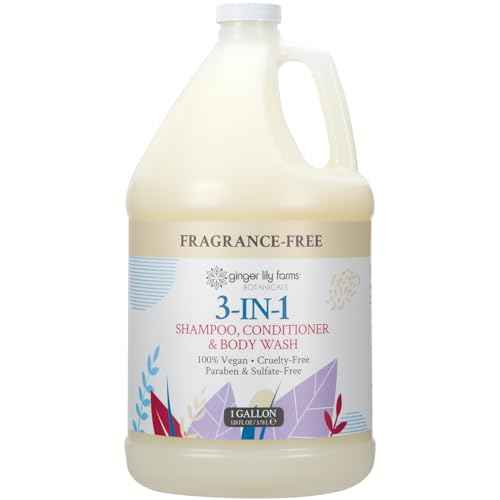 Ginger Lily Farms Botanicals 3-in-1 Shampoo, Conditioner & Body Wash, 100% Vegan & Cruelty-Free, Fragrance Free, 1 Gallon (128 fl oz) Refill