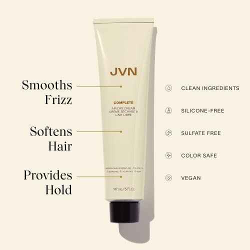 JVN No Heat Complete Air Dry Cream, 5 Fl Oz, Hair Smoothing Cream Enhances Your Natural Texture, Curl Cream and Wavy Hair Products, Silicone Free