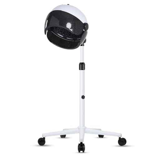 Hooded Hair Dryer, Professional Hood Dryer on Wheels, Sit Under Dryer, Standing Hair Dryer, White