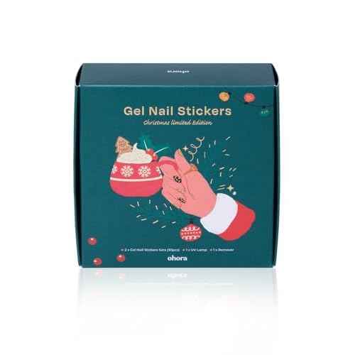 ohora Semi Cured Gel Nail Strip (2024 Christmas Gift Set (Limited Edition)) - Works with UV/LED Lamps, Salon-Quality, Long Lasting, Easy to Apply/Remove - Includes 2 Prep Pads, Nail File, Wooden Stick