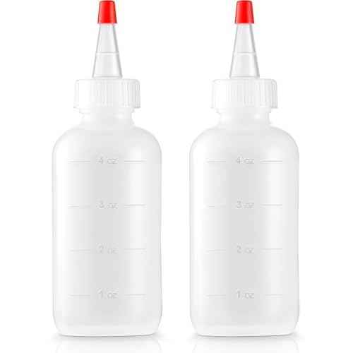 Soft Squeeze Hair Applicator Bottle for Hair Treatment, Scalp Oil, Root, Color, 4 Ounce Translucent with Measuring Scale and Cap, BPA Free, 2 Pack