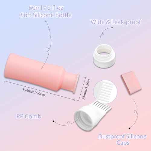DUAIU Hair Oil Applicator with 2PCS Scalp Massager, Silicone Root Comb Applicator Bottle and Silicone Shampoo Brush Set, Scalp Scrubber Bottle for Hair Dye and Care