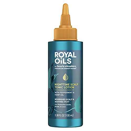 Head & Shoulders Royal Oils Curly Hair Product Nighttime Scalp Tonic Lotion with Peppermint and Hemp Oil, Sulfate Free, 3.4 Fl Oz