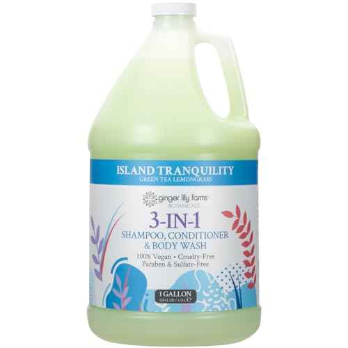 Ginger Lily Farms Botanicals 3-in-1 Shampoo, Conditioner & Body Wash, Island Tranquility, 100% Vegan & Cruelty-Free, Green Tea & Lemongrass Scent, 1 Gallon (128 fl oz) Refill