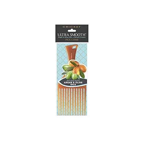 Cricket Ultra Smooth Hair Pick Comb for Volumizing, Detangling, and Reducing Frizz - Enriched with Argan, Olive Oil, and Keratin Infused, Ideal for Curly, Thick, and Long Hair