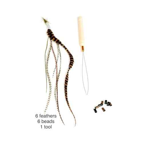 New Bohemian 13 pc Kit 6"-11" Feather Hair Extensions Kit 6 Long NATURAL Genuine Single Feathers & Variety of Micro Beads & Hook Tool (Colors Will Be Chosen Randomly)