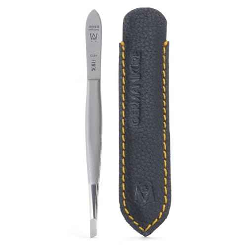 GERMANIKURE Slanted Tweezers in Leather Case - Made in Solingen Germany