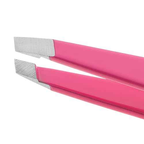 Tweezerman Stainless Steel Slant Tweezer - Eyebrow Tweezers for Women and Men (Neon Pink)