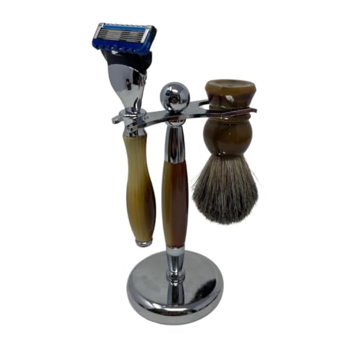 G.B.S Men¡¯s Complete Shaving Set, Brush Razor Holder, Beard Oil Beard Balm, Shaving Soap, Aftershave Pure Badger Shave Brush and Manual Razor with Horn Handle