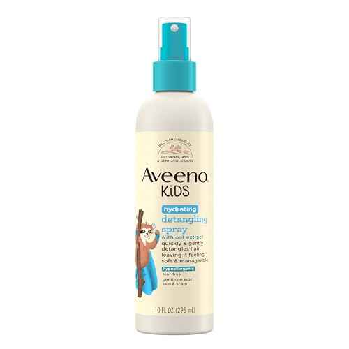 Aveeno Kids Hydrating Detangling Spray with Oat Extract, Quickly & Gently Detangles Kids' Hair, Tear-Free & Suitable for Skin & Scalp, Light Fragrance, Hypoallergenic, 10 fl. oz