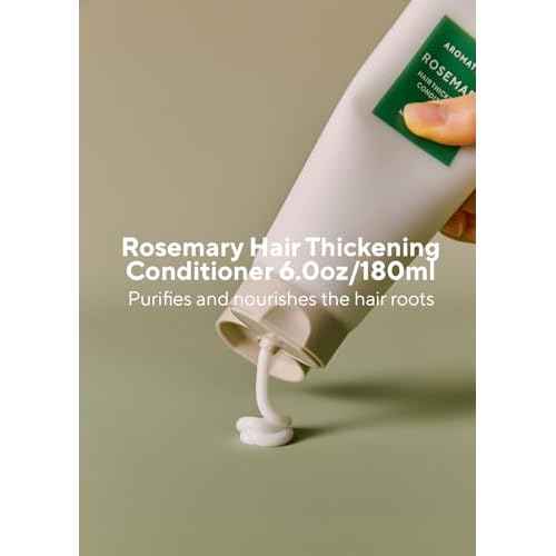 AROMATICA Rosemary Hair Thickening Conditioner, Korean Hair Care Vegan Natural Conditioner for Damaged Hair and Dry Hair - Moisturizing Non Toxic Hair Products for Men and Women (6.0 fl.oz)
