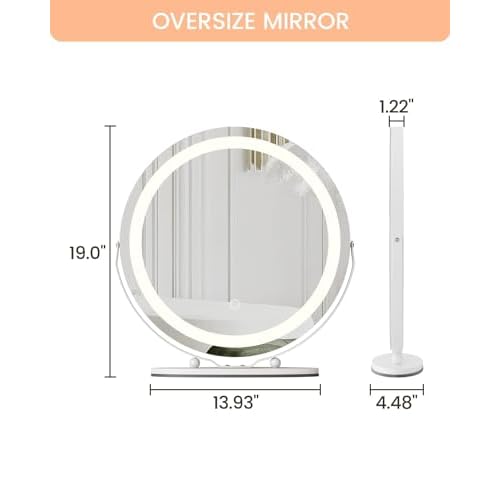 GAOMON Vanity Mirror with Led Lights, 19 Inches Touch Control 3 Color 2024 New Dimmable Makeup Mirror, 360¡ÆRotation Round Desk Mirror, Easy to Assemble (White)