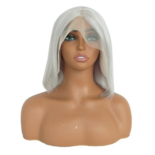 12 Inch Silver Grey Short Straight Bob Wigs Human Hair Short Straight Grey Bob Wig 13x4 HD Lace Front Bob Wigs 180% Density Pre Plucked With Baby Hair for Women