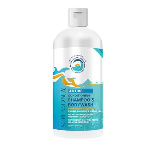 STREAM 2 SEA 3 in 1 Shampoo Body Wash and Conditioner, Reef Safe, All Natural and Organic Camping Shampoo and Liquid Soap, Skin and Hair Care for Men and Women, Sulfate and Paraben Free, 32 oz