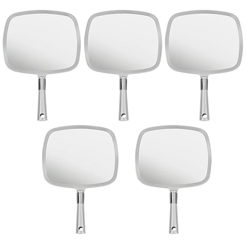 MIRRORVANA Large & Comfy Hand Held Mirror with Handle - Silver Salon Model (5-Pack)