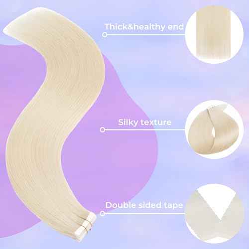Tape in Hair Extensions Human Hair Utra Thin Invisible Seamless 20pcs 50g (Platinum Blonde, 22 inch)