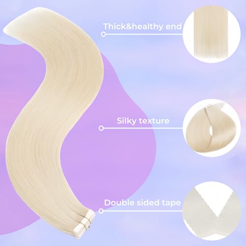 Tape in Hair Extensions Human Hair Utra Thin Invisible Seamless 20pcs 50g (Platinum Blonde, 24 inch)