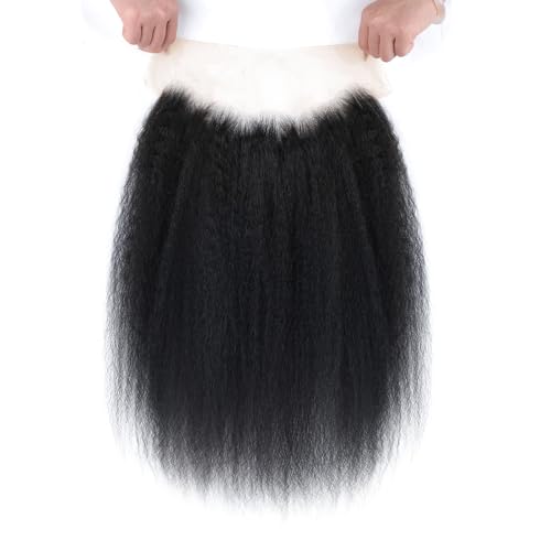 Kerriana 20 Inch Kinky Straight Lace Frontal Human Hair 13x4 Transparent Yaki Straight 13 by 4 Frontal Closure For Women Natural Black Color